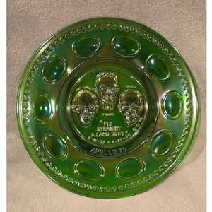 Vintage‎ Green Glass Apollo 11 Plate Moon Landing Souvenir Decorative